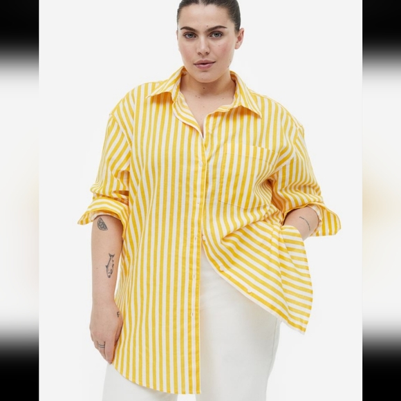 BNWT H&M Linen Cotton Blend Button Down Shirt, US S - Picture 9 of 13